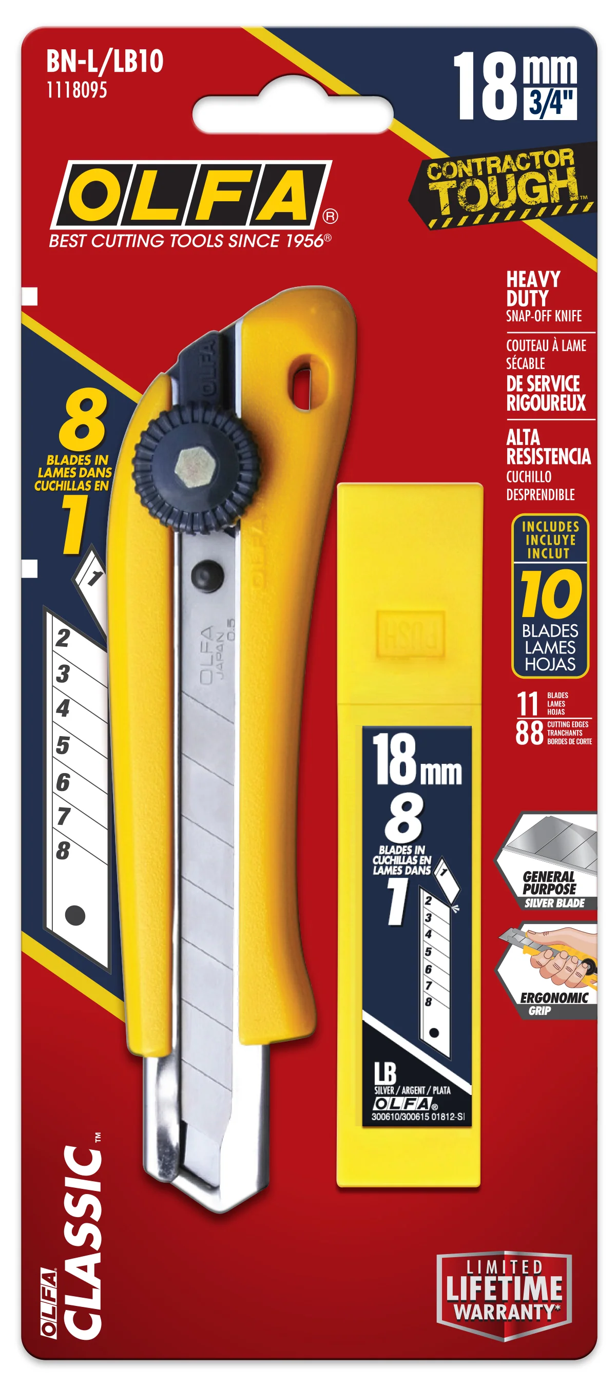 18mm BN-L Ratchet Lock Utility Knife With a 10-Pack of Silver Snap Blades - Image 3