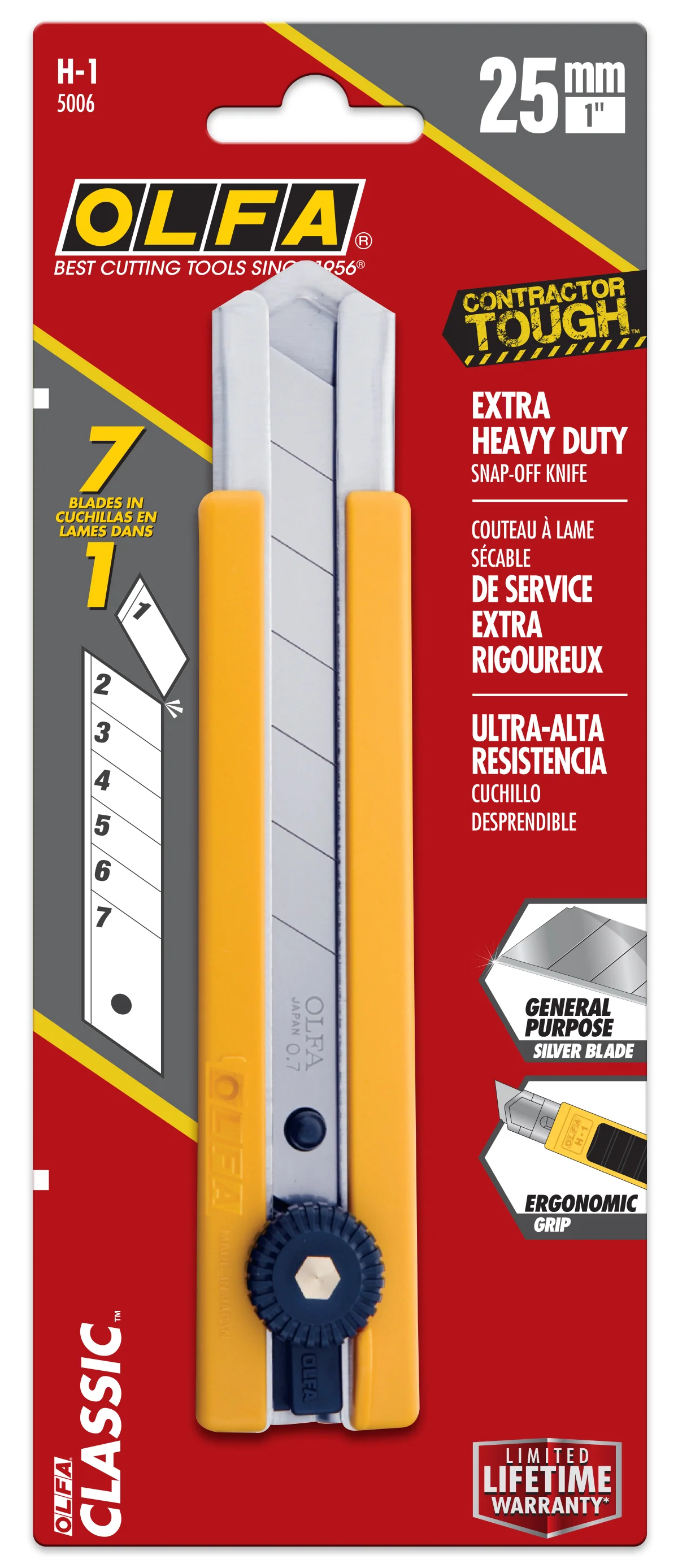 25mm H-1 Classic Extra Heavy-Duty Utility Knife with Rubber Grip Inset - Image 4
