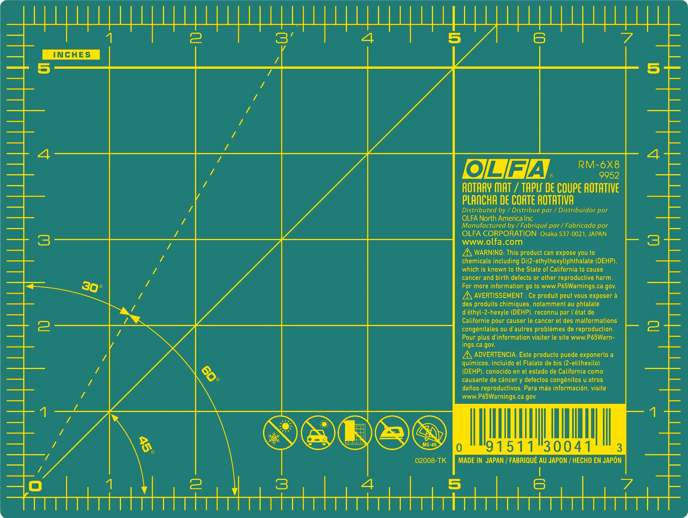 RM-6x8 6" x 8" Green Double-Sided, Self-Healing Rotary Mat - Image 2
